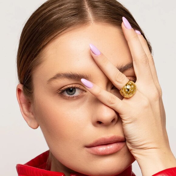 MINNIE LANE Gold Stars 'Fizzy' Cocktail GOLD PLATED Ring - Sz 5 - Picture 1 of 9